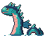Leviathan, PAVONA's sea companion, in pixel art: a teal sea serpent with a coral throat, a crest of spines and a fin, rising from the water beside a coil of its back.
